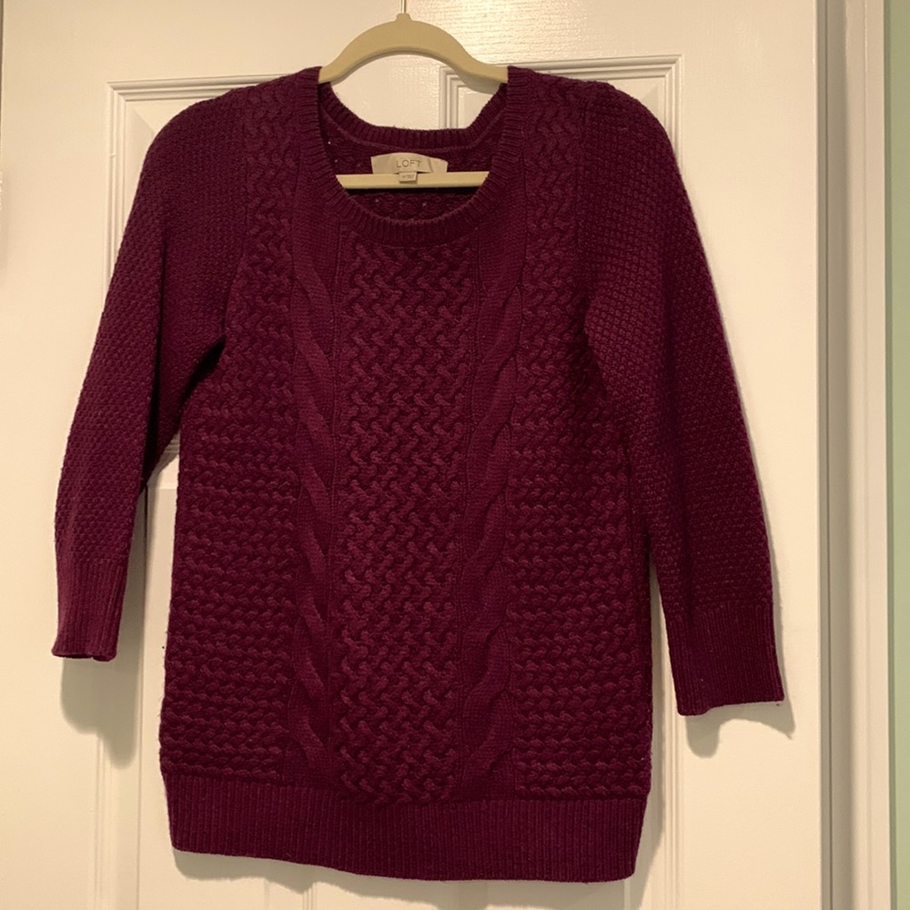 LOFT plum colored cable knit sweater, size XS
